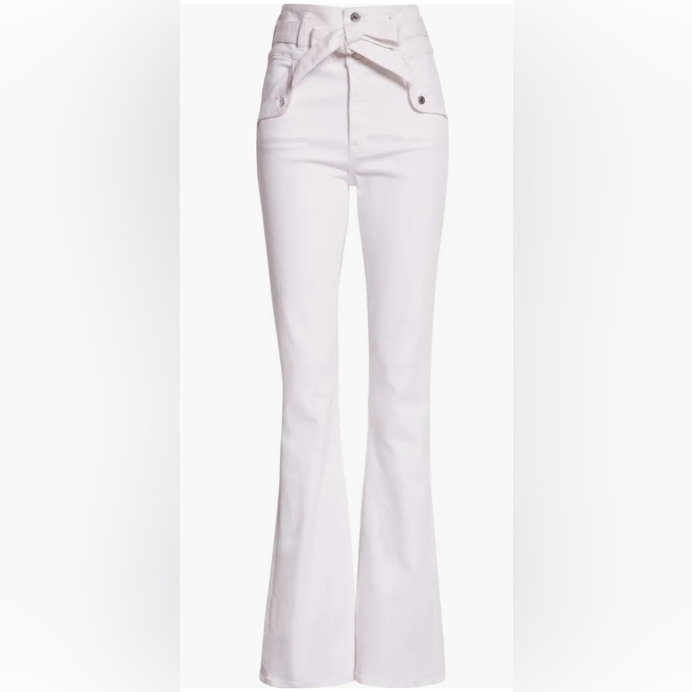 Veronica Beard Giselle Belted High Waist Slim Flare Jeans White Size 24